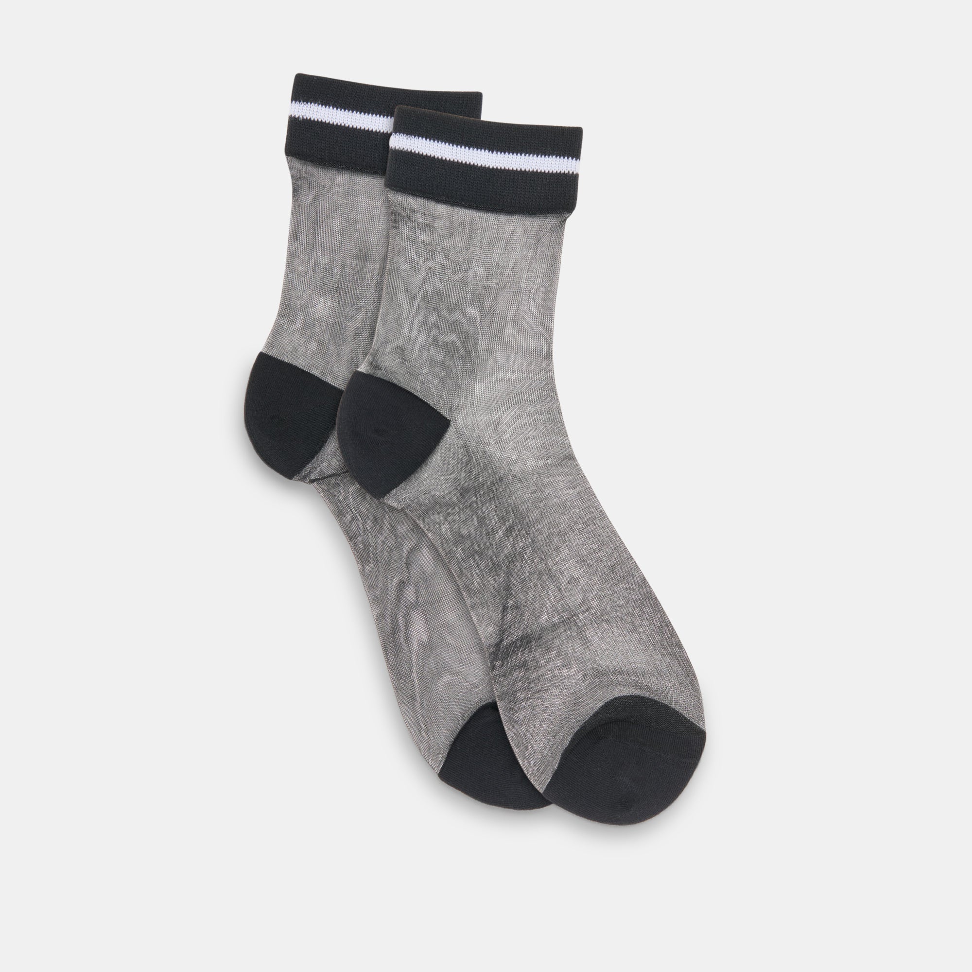 2 PACK SHEER STRIPE CREW SOCKS BLACK GREY