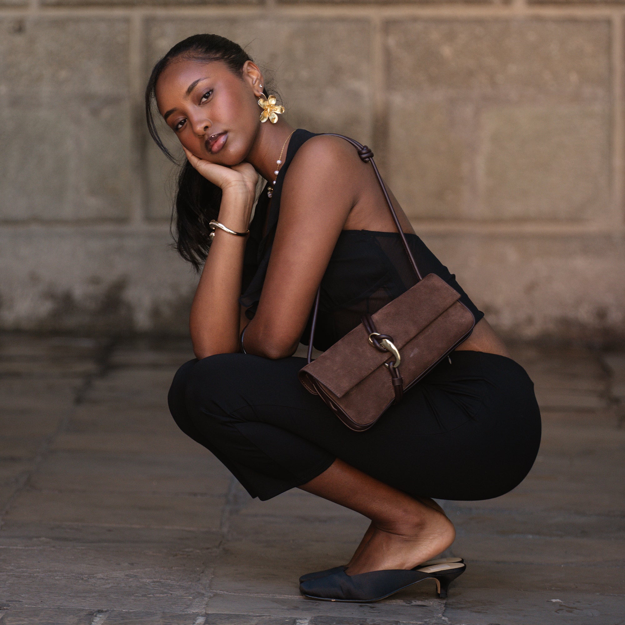 ALICE SHOULDER BAG CHOCOLATE SUEDE