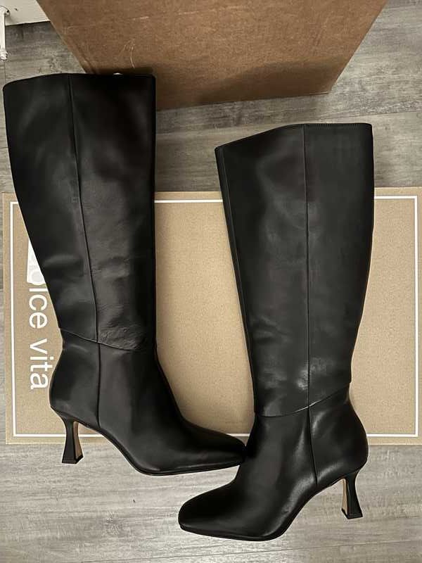 GYRA WIDE CALF BOOTS BLACK LEATHER - re:vita