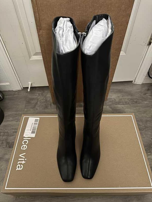 GYRA WIDE CALF BOOTS BLACK LEATHER - re:vita