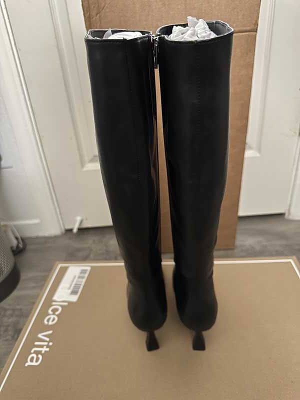 GYRA WIDE CALF BOOTS BLACK LEATHER - re:vita