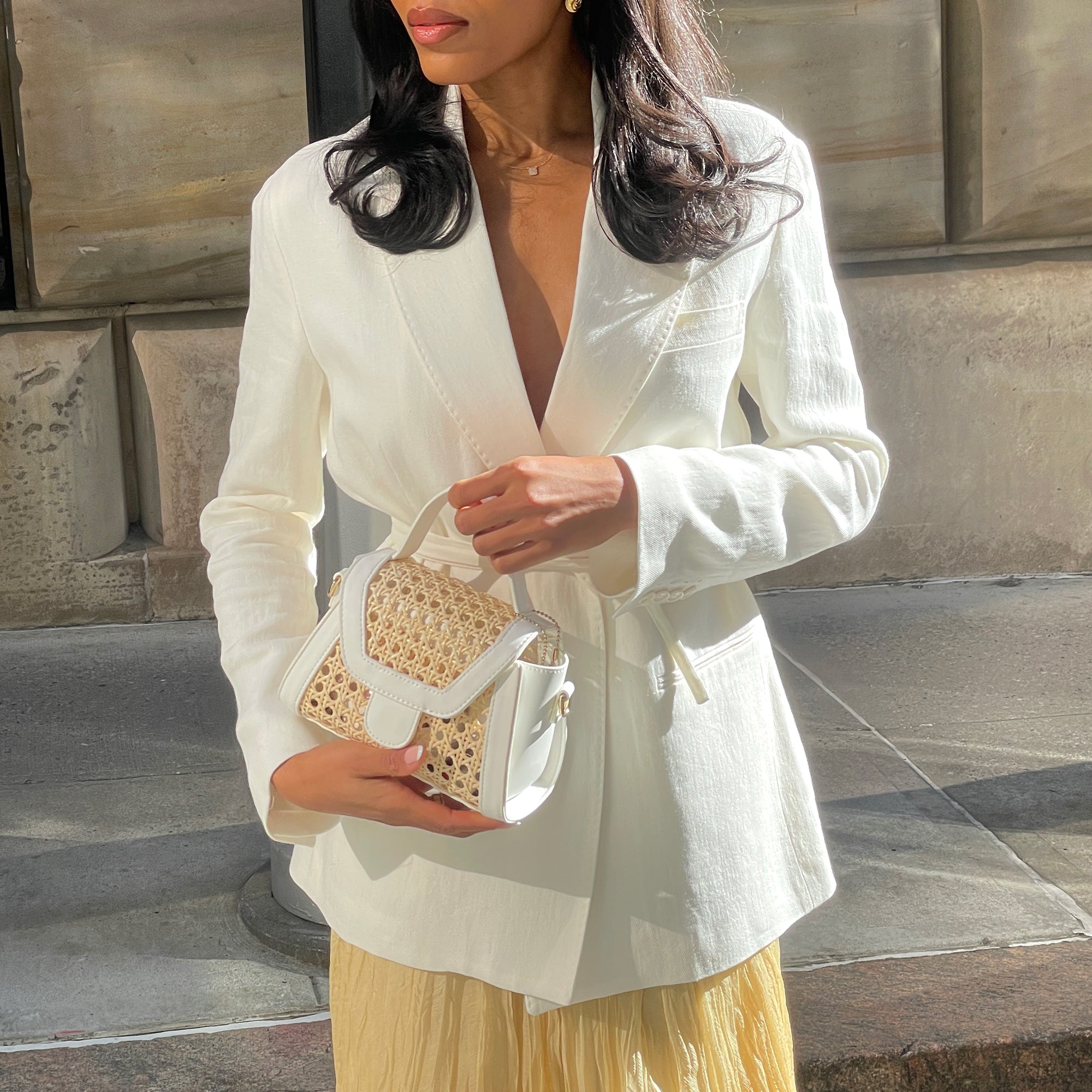 TROPEZ CROSSBODY WHITE NATURAL CANE